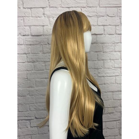 Honey Blond with Medium Brown Lace Front Synthetic Wig - Picture 3 of 11